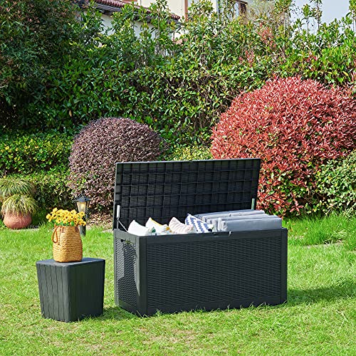 YITAHOME 100 Gallon Large Resin Deck Box Outdoor Storage Boxes for Patio Furniture, Outdoor Cushions, Garden Tools and Pool Supplies-Waterproof,Lockable (Black)