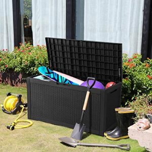 YITAHOME 100 Gallon Large Resin Deck Box Outdoor Storage Boxes for Patio Furniture, Outdoor Cushions, Garden Tools and Pool Supplies-Waterproof,Lockable (Black)