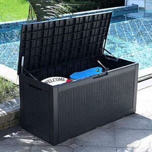 YITAHOME 100 Gallon Large Resin Deck Box Outdoor Storage Boxes for Patio Furniture, Outdoor Cushions, Garden Tools and Pool Supplies-Waterproof,Lockable (Black)