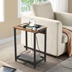 CADUKE Nightstand with Charging Station Set of 2 Side End Table with USB Ports and Power Outlets Industrial Bedside for Bedroom Living Room Farmhouse, Rustic Brown and Black