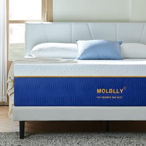 molblly king size mattress, 14 inch cooling-gel memory foam mattress bed in a box, cool king bed supportive & pressure relief with breathable soft fabric cover, premium