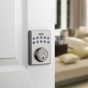 Kwikset 92640-001 Contemporary Electronic Keypad Single Cylinder Deadbolt with 1-Touch Motorized Locking, Satin Nickel, 8 x 4 x 6