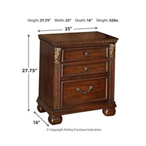 Signature Design by Ashley Leahlyn Traditional 2 Drawer Nightstand, Warm Brown