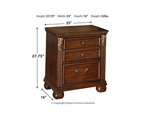 Signature Design by Ashley Leahlyn Traditional 2 Drawer Nightstand, Warm Brown