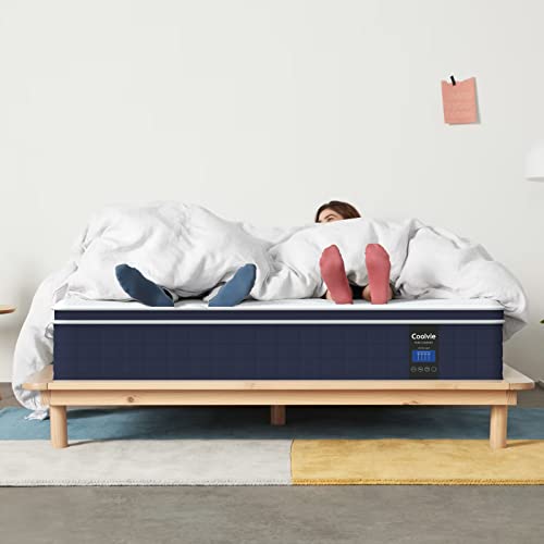 Coolvie 12 Inch King Size Mattress, Hybrid King Mattress in a Box, 3 Layer Premium Foam with Pocket Springs for Motion Isolation and Pressure Relieving, Medium Firm Feel, 100-Night Trial