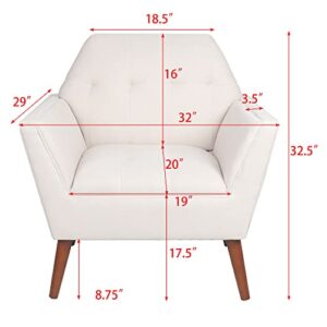 LEVNARY Modern Accent Chair, Comfy Upholstered Button Tufted Armchair with Wood Legs, Mid-Century Upholstered Single Sofa Chair for Reading Room Living Room (Beige)