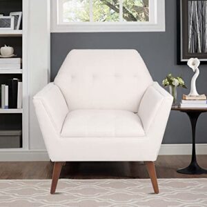 LEVNARY Modern Accent Chair, Comfy Upholstered Button Tufted Armchair with Wood Legs, Mid-Century Upholstered Single Sofa Chair for Reading Room Living Room (Beige)