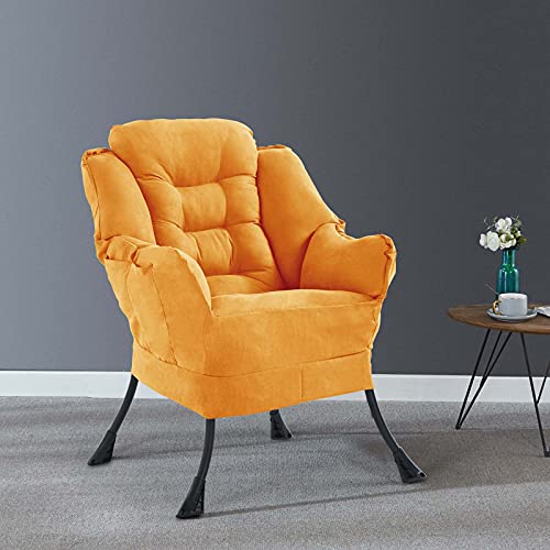 Fridtrip Upholstered Lazy Chair Accent Sofa Chair with Side Pocket Metal Legs and High-Density Foam Single Sofa Chair (Yellow)