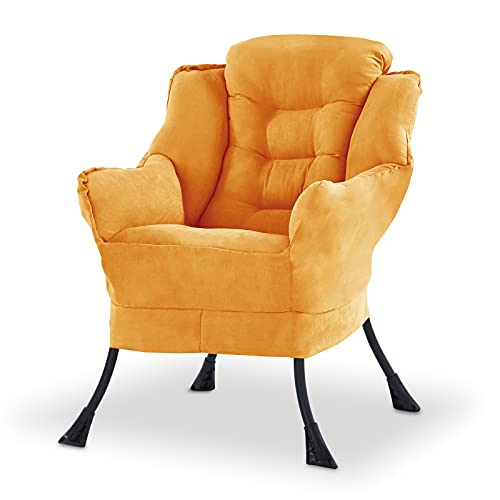 Fridtrip Upholstered Lazy Chair Accent Sofa Chair with Side Pocket Metal Legs and High-Density Foam Single Sofa Chair (Yellow)