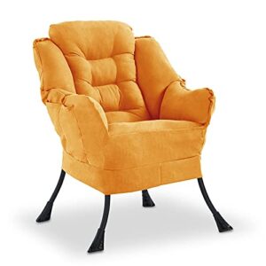 Fridtrip Upholstered Lazy Chair Accent Sofa Chair with Side Pocket Metal Legs and High-Density Foam Single Sofa Chair (Yellow)