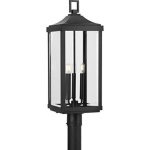 progress lighting gibbes street collection 3-light clear beveled glass new traditional outdoor post lantern light textured black,26.88×9.50×9.50
