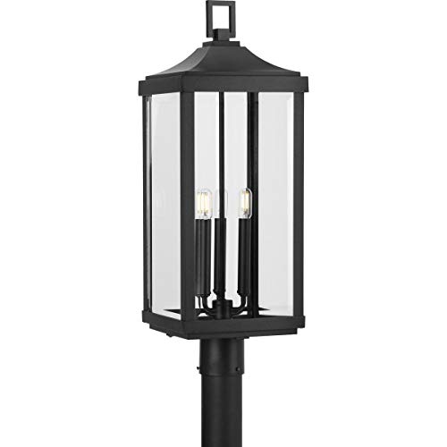 Progress Lighting Gibbes Street Collection 3-Light Clear Beveled Glass New Traditional Outdoor Post Lantern Light Textured Black,26.88x9.50x9.50