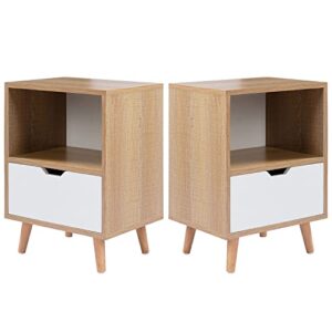 sweetgo nightstand set of 2, 2-tier end table with drawer and shelf storage, side table accent table for bedroom, living room, natural