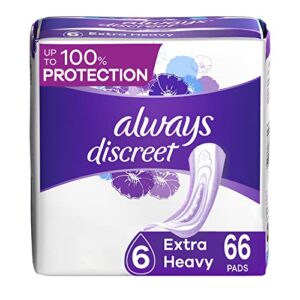 always discreet, incontinence & postpartum pads for women, extra heavy overnight absorbency, regular length, 33 count x 2 packs (66 count total)