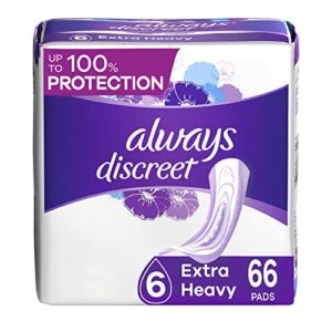 Always Discreet, Incontinence & Postpartum Pads For Women, Extra Heavy Overnight Absorbency, Regular Length, 33 Count x 2 Packs (66 Count total)