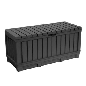 keter kentwood 90 gallon resin deck box-organization and storage for patio furniture outdoor cushions, throw pillows, garden tools and pool toys, graphite
