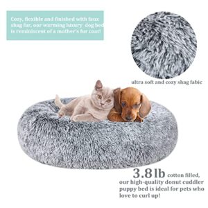 Poohoo Calming Faux Fur Donut Cuddler Dog Bed,Washable Round Cat Bed Pillow Cuddler Gradient Color(23"/30") for Small Medium Dogs(L 30",Grey)