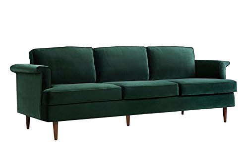 TOV Furniture The Porter Collection Contemporary Style Velvet Upholstered Living Room Sofa with Beech Wood Legs, Forest Green