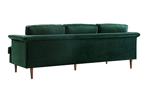 TOV Furniture The Porter Collection Contemporary Style Velvet Upholstered Living Room Sofa with Beech Wood Legs, Forest Green