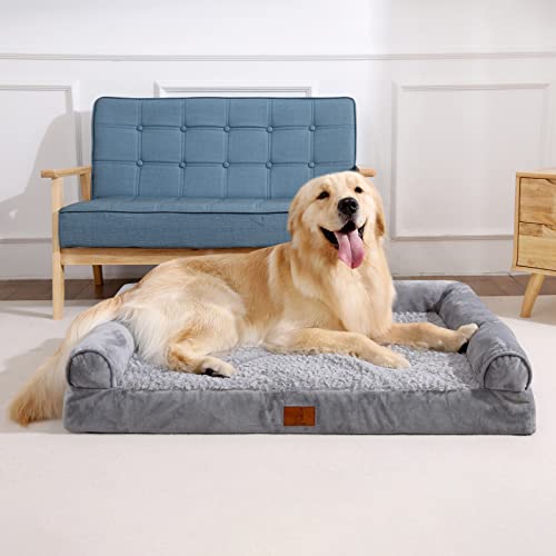 Mesa Lemon Large Dog Bed, Washable Dog Bed with Removable Cover, Orthopedic Dog Bed with Waterproof Lining, Memory Foam Bolster Dog Sofa with Nonskid Bottom, Dog Bed for Large, Extra Large Dogs