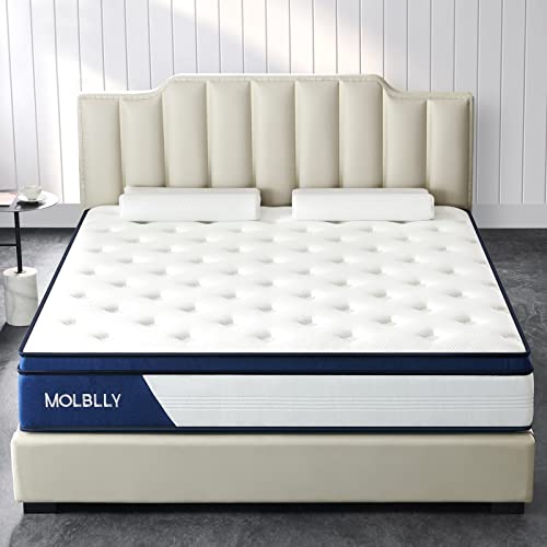 Molblly Queen Mattress, 12 Inch Innerspring Mattress in a Box,Ultimate Motion Isolation Individually Wrapped Pocket Coils Mattress,Pressure Relief,Back Pain Relief& Cool Queen Bed, 10 Years Support