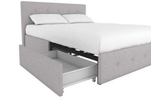 dhp rose upholstered platform bed with underbed storage drawers and button tufted headboard and footboard, no box spring needed, queen, gray linen