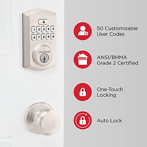 Kwikset SmartCode 260 Keyless Electronic Keypad Deadbolt, Microban Protected Keypad, Auto Door Lock, SmartKey Re-Key Security, Satin Nickel