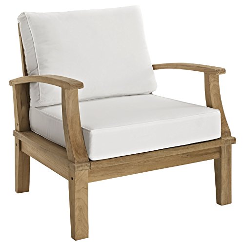 Modway EEI-1475-NAT-WHI-SET Marina Premium Grade A Teak Wood Outdoor Patio Furniture Set, 3 Piece, Natural White