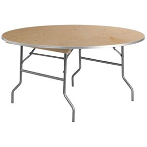 flash furniture 5-foot round heavy duty birchwood folding banquet table with metal edges