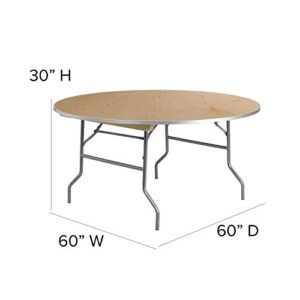 Flash Furniture 5-Foot Round HEAVY DUTY Birchwood Folding Banquet Table with METAL Edges