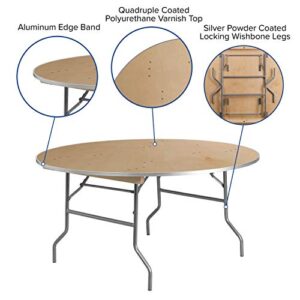 Flash Furniture 5-Foot Round HEAVY DUTY Birchwood Folding Banquet Table with METAL Edges