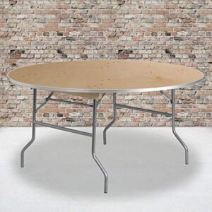 Flash Furniture 5-Foot Round HEAVY DUTY Birchwood Folding Banquet Table with METAL Edges