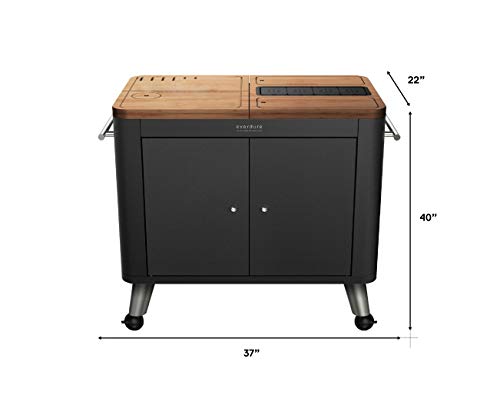 Everdure Mobile Prep Kitchen, 40-Inch Indoor/Outdoor Kitchen Island, Rolling Cart with Lockable Wheels, Equipped with Built-in Cutting Board and Serving Trays, Graphite