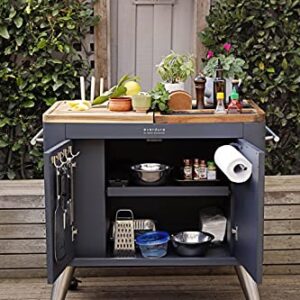 Everdure Mobile Prep Kitchen, 40-Inch Indoor/Outdoor Kitchen Island, Rolling Cart with Lockable Wheels, Equipped with Built-in Cutting Board and Serving Trays, Graphite