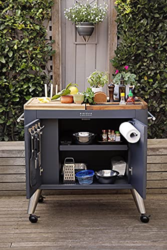 Everdure Mobile Prep Kitchen, 40-Inch Indoor/Outdoor Kitchen Island, Rolling Cart with Lockable Wheels, Equipped with Built-in Cutting Board and Serving Trays, Graphite