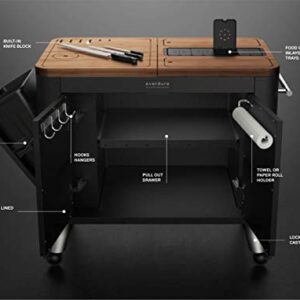 Everdure Mobile Prep Kitchen, 40-Inch Indoor/Outdoor Kitchen Island, Rolling Cart with Lockable Wheels, Equipped with Built-in Cutting Board and Serving Trays, Graphite