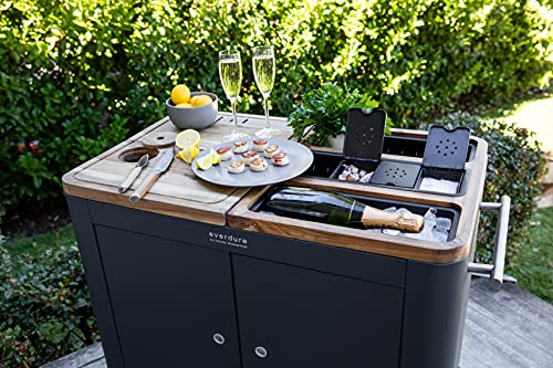 Everdure Mobile Prep Kitchen, 40-Inch Indoor/Outdoor Kitchen Island, Rolling Cart with Lockable Wheels, Equipped with Built-in Cutting Board and Serving Trays, Graphite