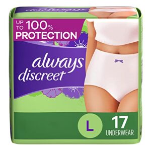 always discreet, incontinence & postpartum underwear for women, maximum, large, 17 count