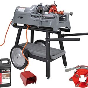 RIDGID® 535 V1 Pipe Threading Machine with Universal Cart 811A Die Heads Alloy Steel Dies and 70830 Dark Oil (Renewed)