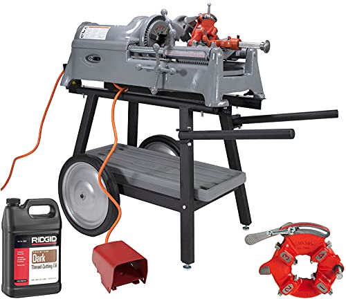 RIDGID® 535 V1 Pipe Threading Machine with Universal Cart 811A Die Heads Alloy Steel Dies and 70830 Dark Oil (Renewed)