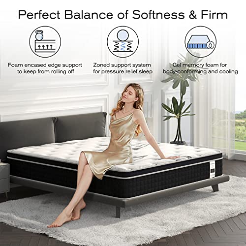 Martisiluna Full Mattress, 10.5 Inch Hybrid Gel Memory Foam Mattress in a Box, Individually Wrapped Pocket Coil Innerspring for Pressure Relief&Cooler Sleeping, CertiPUR-US Certified|10-Year Support
