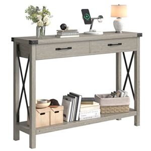 idealhouse console table with 2 drawers, farmhouse entryway table with storage shelf, accent wood sofa table for living room, hallway, foyer-grey