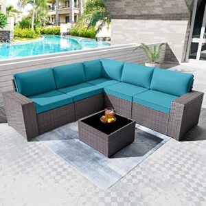 piltwoff 2023 new 6 pieces outdoor patio conversation sets, modern all-weather outdoor patio furniture sets with 5 chairs, coffee table, cushion sets for garden/backyard/balcony