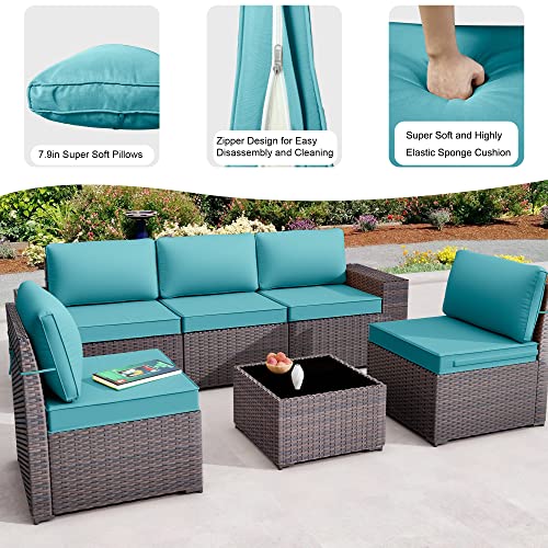 Piltwoff 2023 New 6 Pieces Outdoor Patio Conversation Sets, Modern All-Weather Outdoor Patio Furniture Sets with 5 Chairs, Coffee Table, Cushion Sets for Garden/Backyard/Balcony