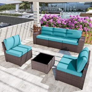 Piltwoff 2023 New 6 Pieces Outdoor Patio Conversation Sets, Modern All-Weather Outdoor Patio Furniture Sets with 5 Chairs, Coffee Table, Cushion Sets for Garden/Backyard/Balcony