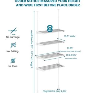 ALLZONE Bathroom Organizer, Over The Toilet Storage, 4-Tier Adjustable Shelves for Small Room, Saver Space, 92 to 116 Inch Tall, White