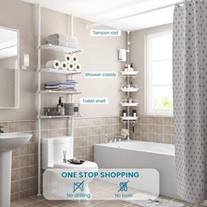 ALLZONE Bathroom Organizer, Over The Toilet Storage, 4-Tier Adjustable Shelves for Small Room, Saver Space, 92 to 116 Inch Tall, White