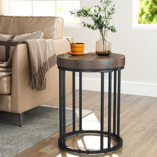 Tribesigns Round End Table, Modern Side Table Small Accent Table Nightstand with Metal Frame, Wooden Circle C Table Bedside Table for Living Room Sofa Side Couch, Bedroom, Easy Assembly, Space Saving