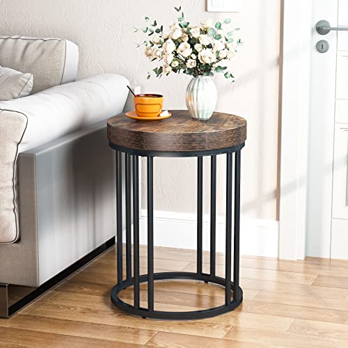 Tribesigns Round End Table, Modern Side Table Small Accent Table Nightstand with Metal Frame, Wooden Circle C Table Bedside Table for Living Room Sofa Side Couch, Bedroom, Easy Assembly, Space Saving