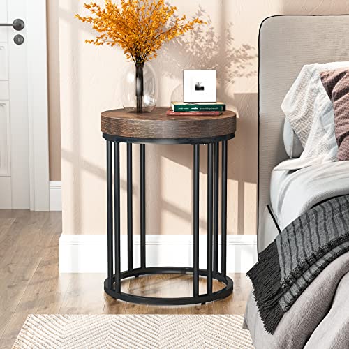 Tribesigns Round End Table, Modern Side Table Small Accent Table Nightstand with Metal Frame, Wooden Circle C Table Bedside Table for Living Room Sofa Side Couch, Bedroom, Easy Assembly, Space Saving